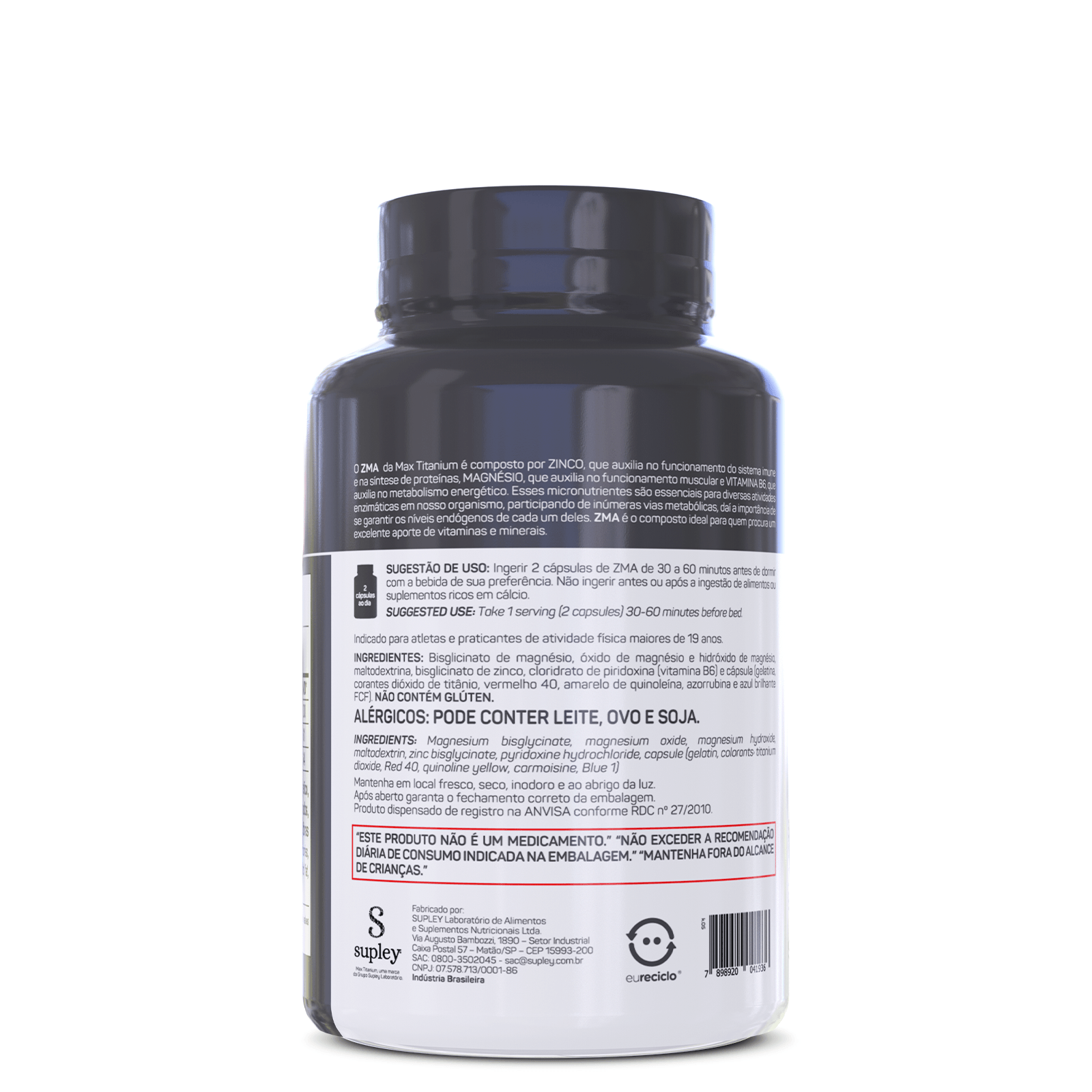 ZMA 90 Caps 7,0mg de Zinco por porção - Max Titanium