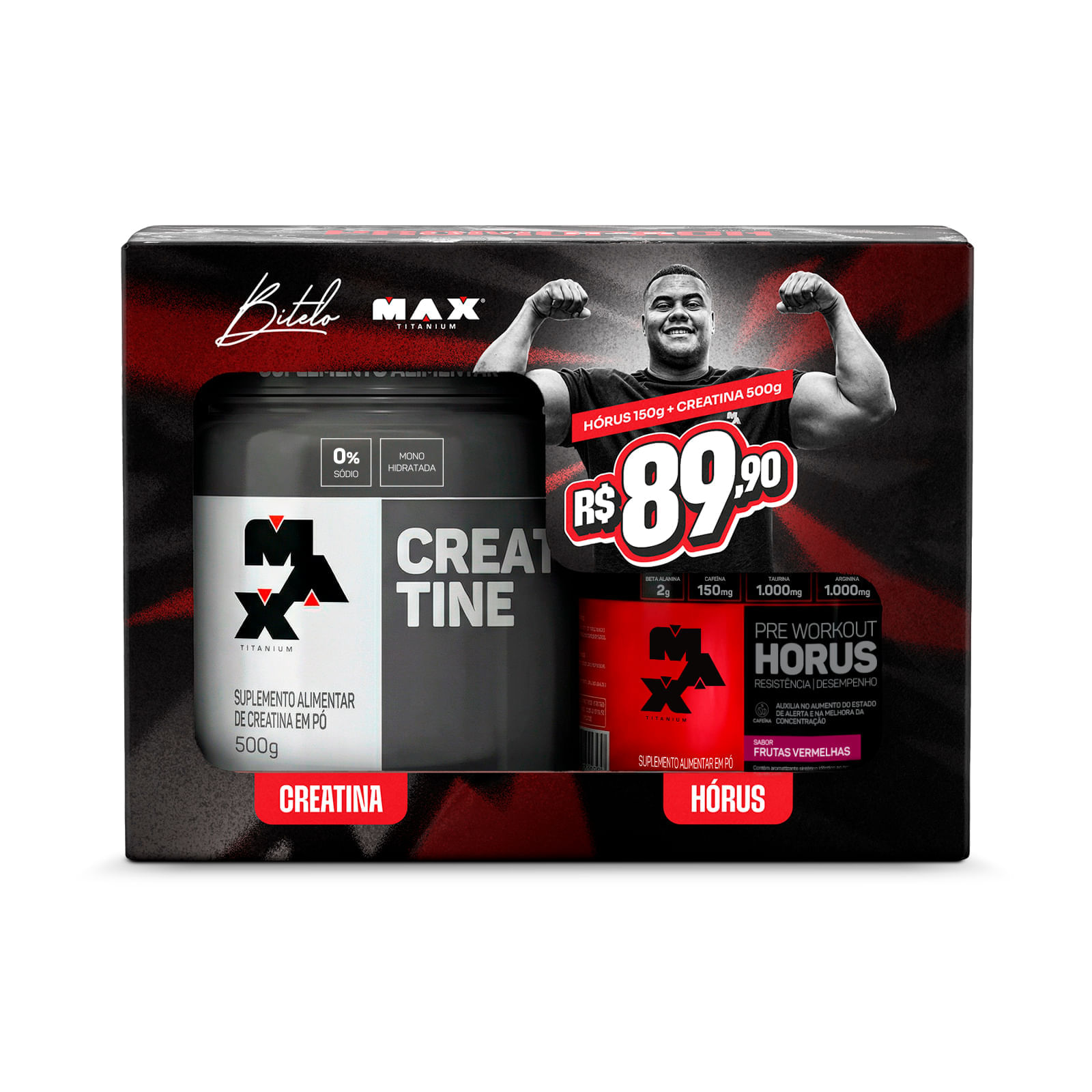 promopack-arnold-2026-max-titanium-—-creatina-500g---horus-150g-sabor-frutas-vermelhas